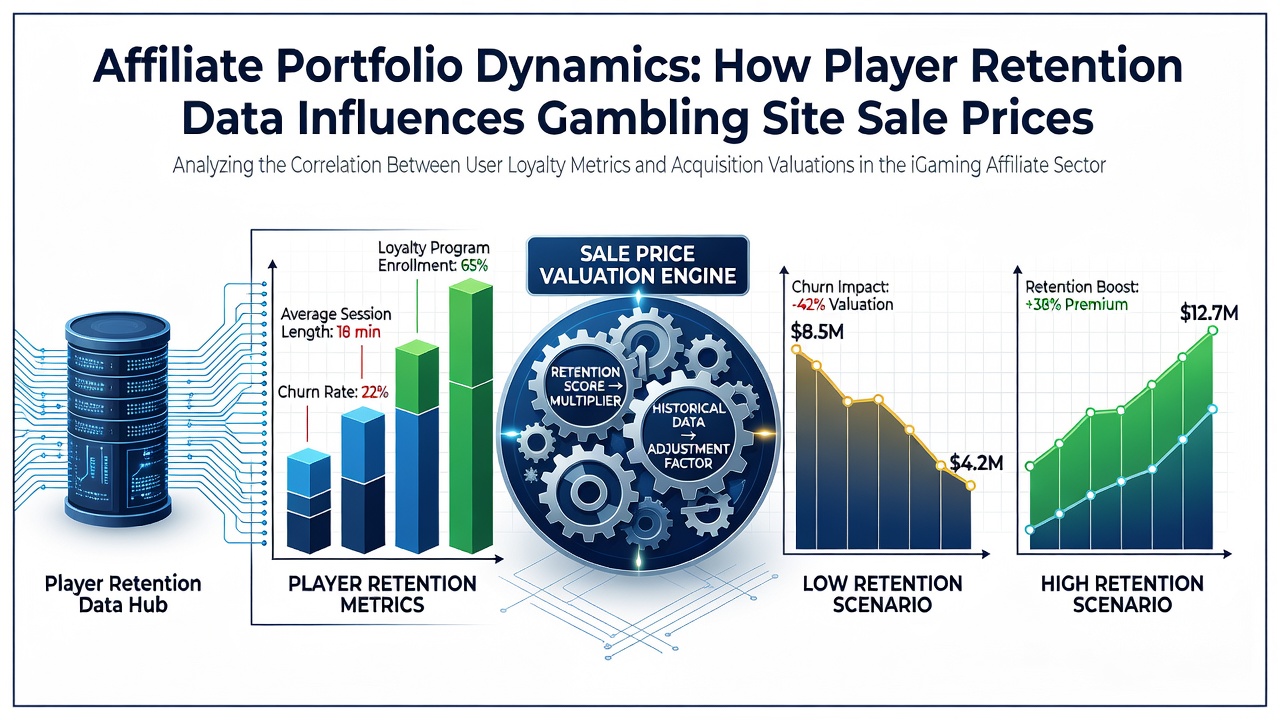 Infographic illustrating retention rate benchmarks and their effects on gambling affiliate network sale valuations