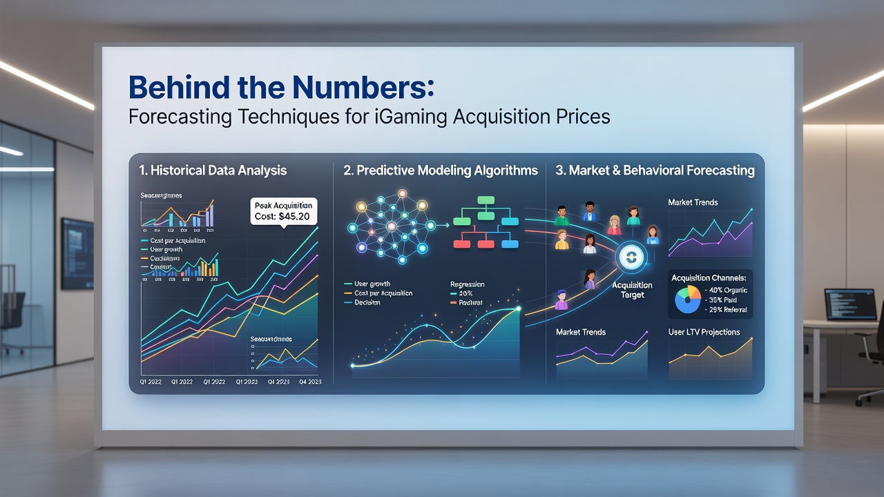 Team analyzing charts and predictive models for iGaming business valuations