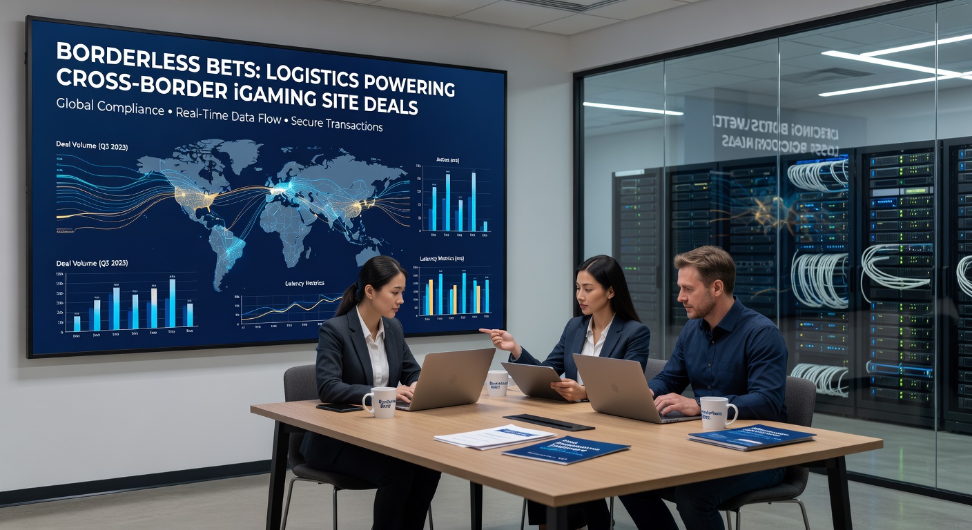 Close-up of servers and digital interfaces illustrating data migration and payment gateways in an iGaming logistics hub