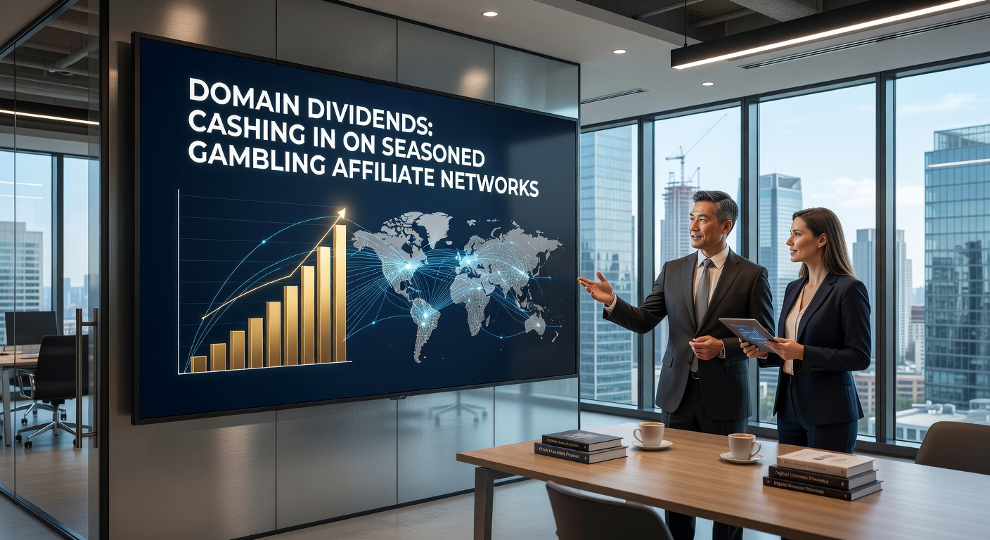 Dashboard screenshot of a high-performing gambling affiliate network displaying traffic metrics, revenue streams, and domain analytics from a successful sale case
