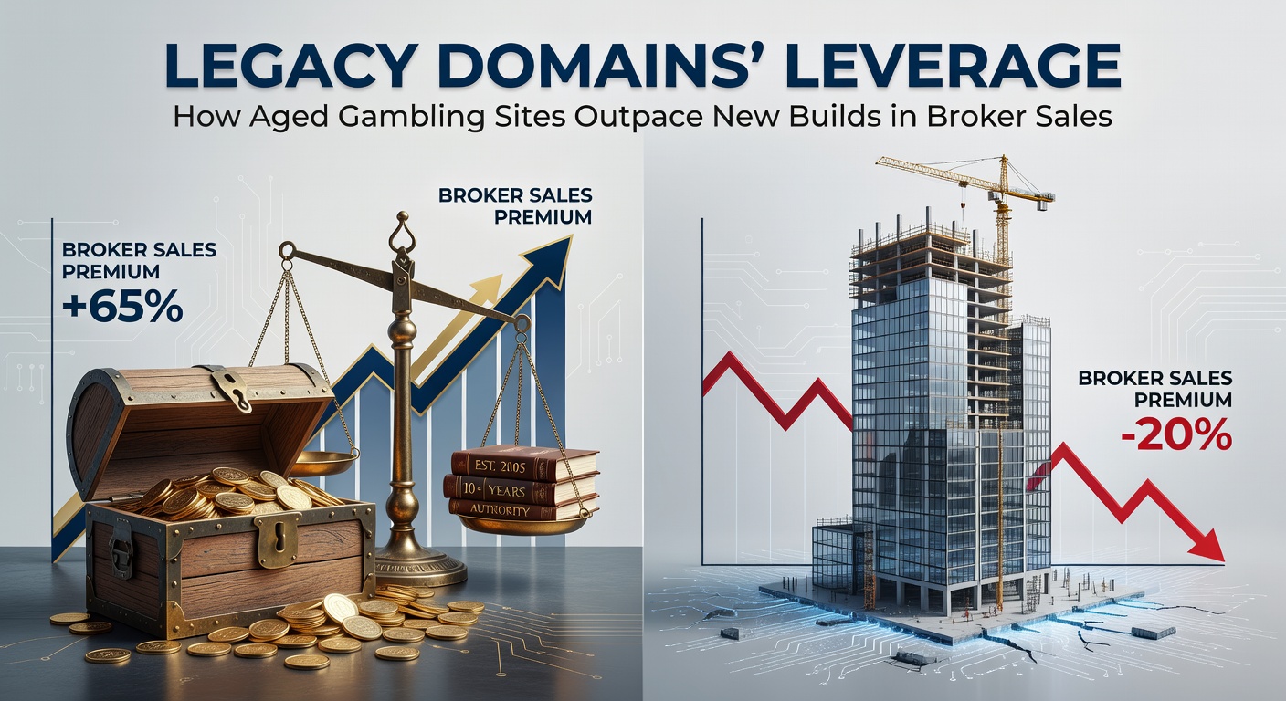 Chart illustrating the premium pricing of aged gambling domains versus new registrations in recent broker transactions, highlighting valuation gaps based on domain age