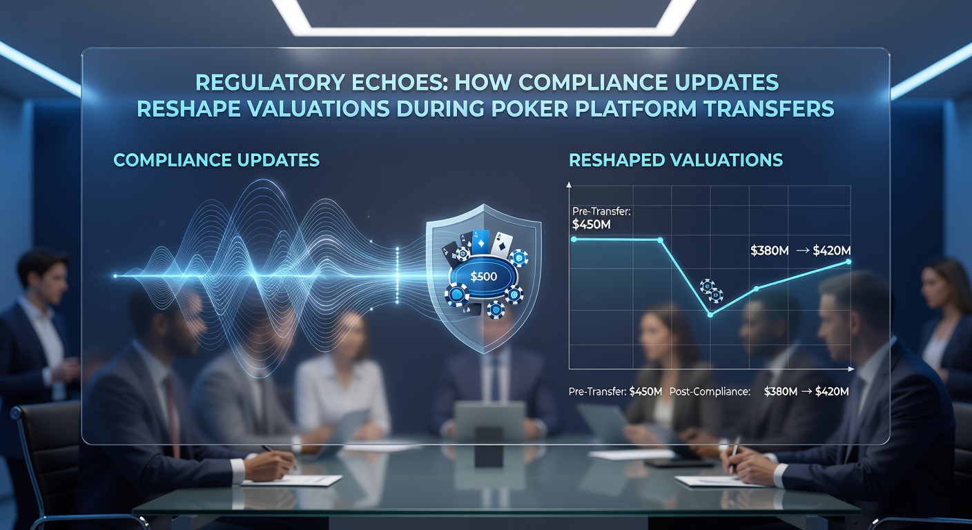 Team reviewing updated compliance software dashboards during a poker platform valuation meeting