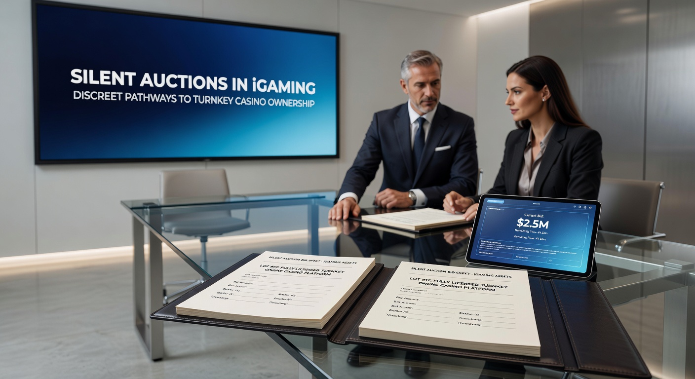 Graph illustrating bid escalation patterns in silent iGaming auctions compared to public ones, with overlaid revenue projections for turnkey assets