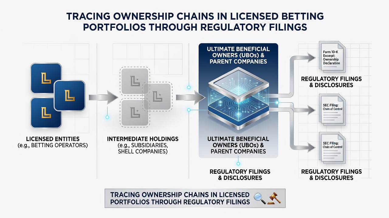 Digital interface displaying ownership chain diagrams extracted from regulatory filings