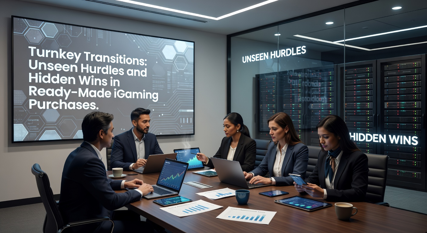 Digital dashboard showing iGaming platform metrics during a turnkey transition, highlighting revenue graphs and user analytics